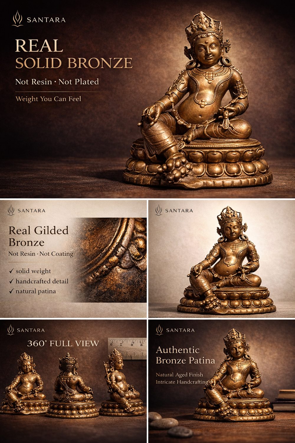 15cm Bronze Antique Yellow God of Wealth