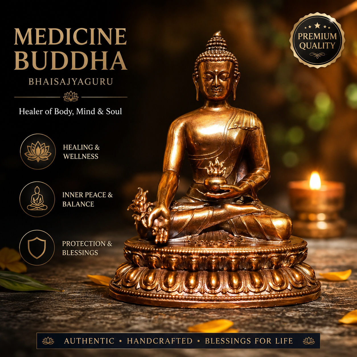 6.5cm bronze antique-style Medicine Buddha